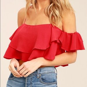 Lulus Red Off-the-Shoulder Crop Top